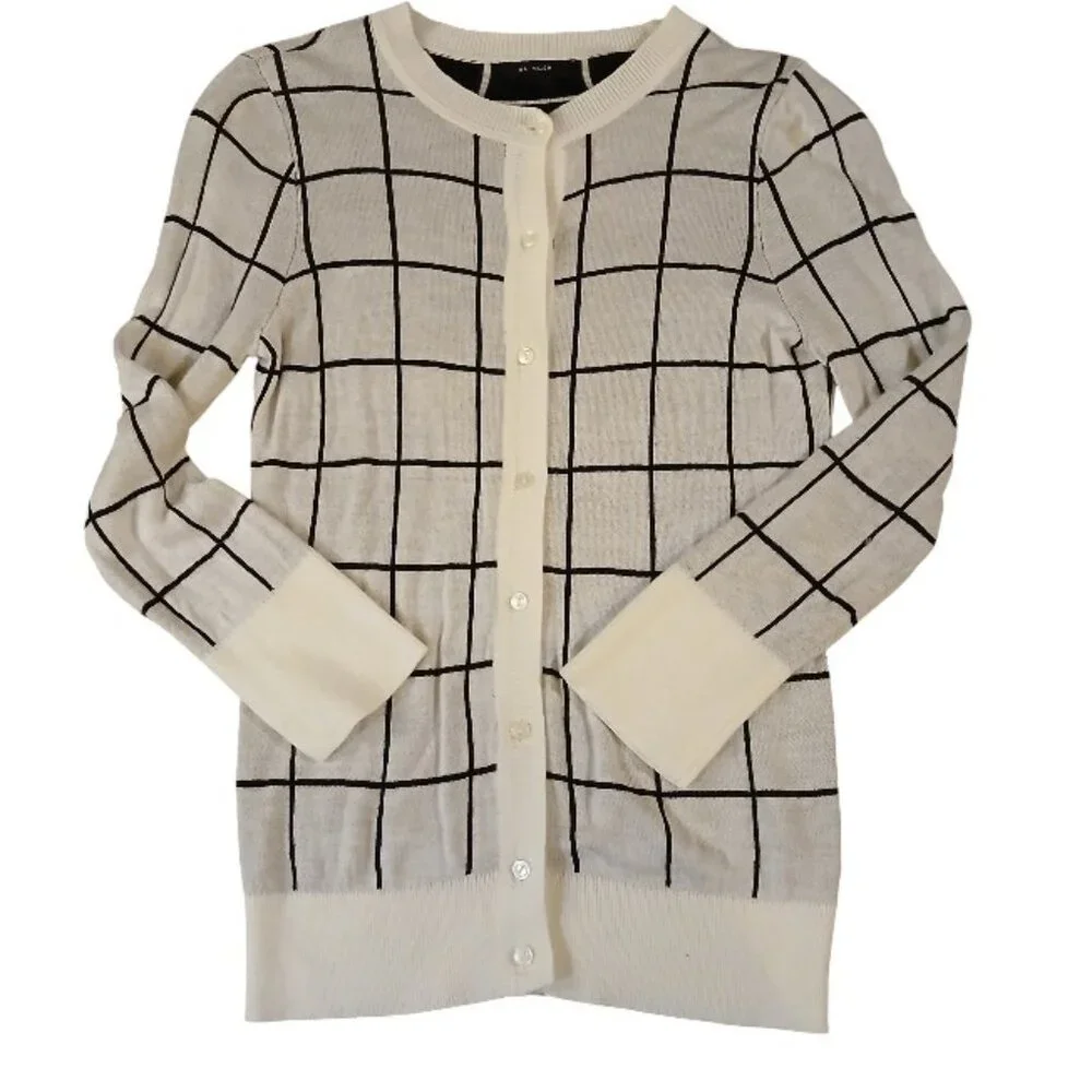 HALOGEN by Nordstrom Ivory/Black Plaid Knit Cardigan - Picture 3 of 11